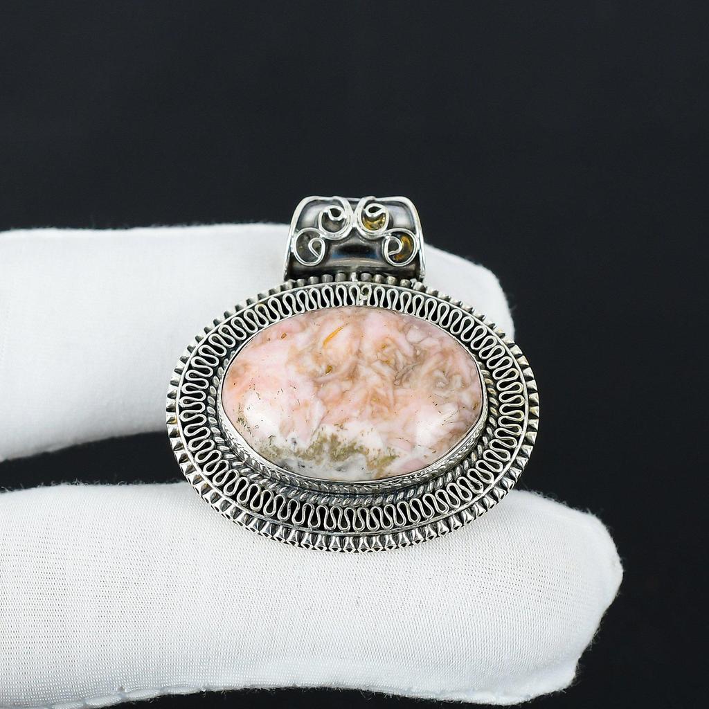 Natural Rhodochrosite Gemstone Silver Pendant in 925 Sterling Silver- Handmade Design, Everyday Wear Jewelry, Antique Pendant Wadding Gifts