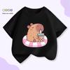 Unisex Kids’ Cute Capybara Milk Tea Cartoon T-Shirt - Loose Summer Casual Short Sleeve Top