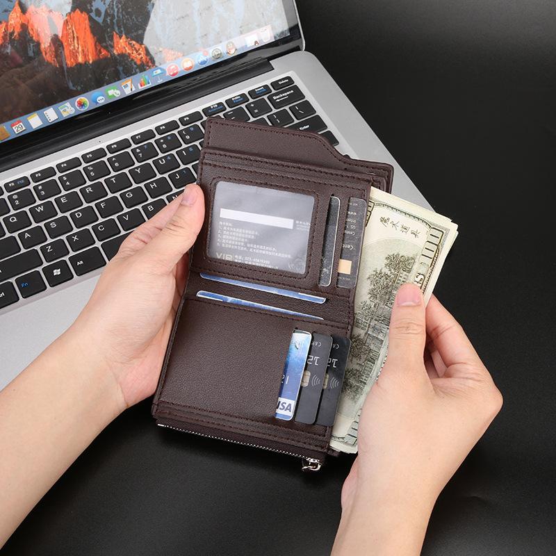 Men's Mid Size Wallet, New Model, Men's Three Fold Multi Slot Wallet, Men's 7-slot Zipper Coin Purse, Zero Wallet