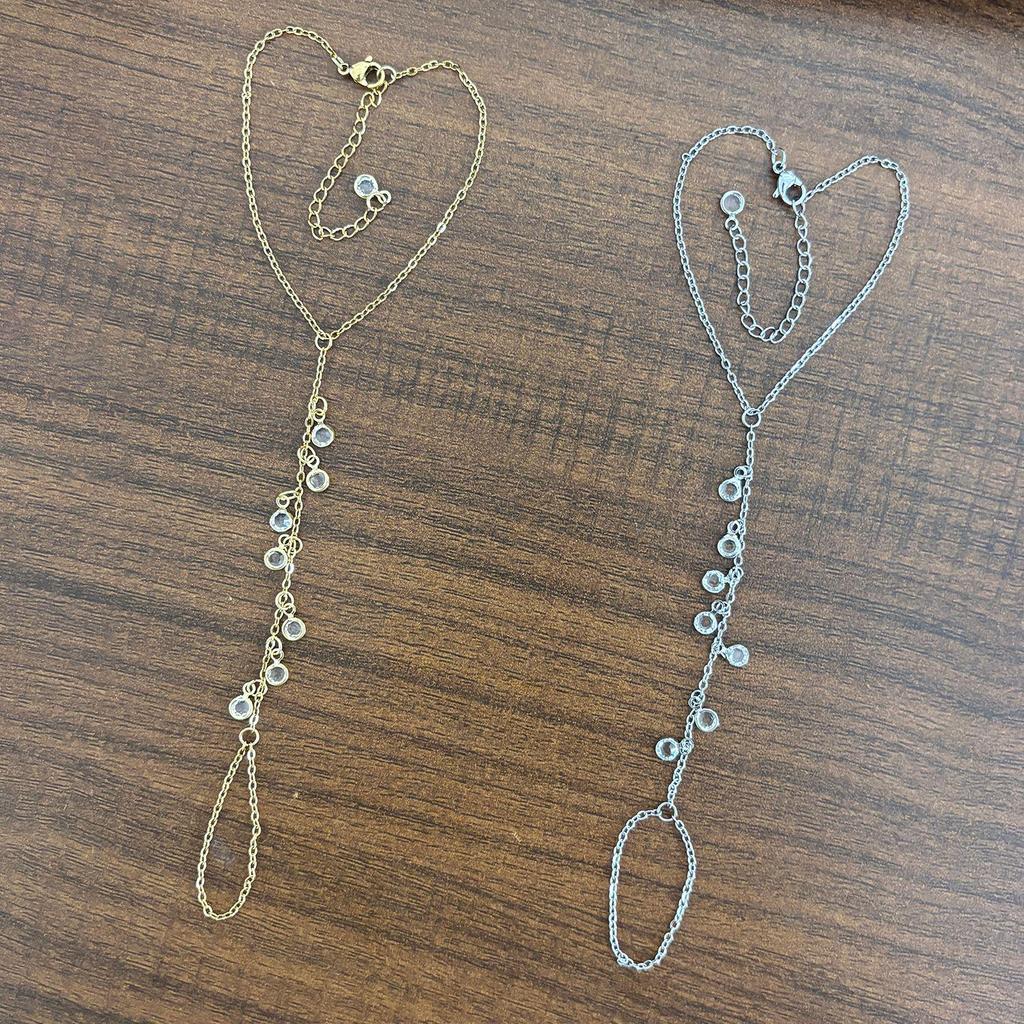 18K Gold Plated Stainless Steel Zircon Glass Beach Finger Chain Bracelet