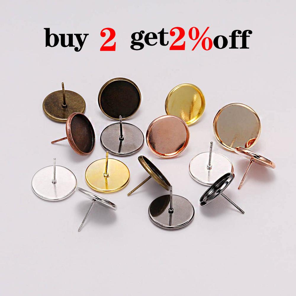 20-50pcs/lot Stainless Iron Blank Earring Base 8 10 12 14 mm Cabochon Cameo Settings Bezel Tray For Supplies Jewelry Making