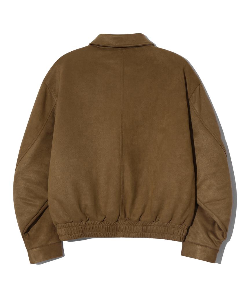 Trillion Suede Rivet Blouson Zip-Up Jacket (Brown)