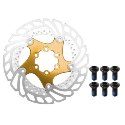 BULLSPANN 1 Set Bicycle Disc Brake 160mm Rounded Bicycle Brake Disc Rotor with 6 Bicycle Floating Disc Brake Rotor for Mountain Road Gold Tone Rotor,