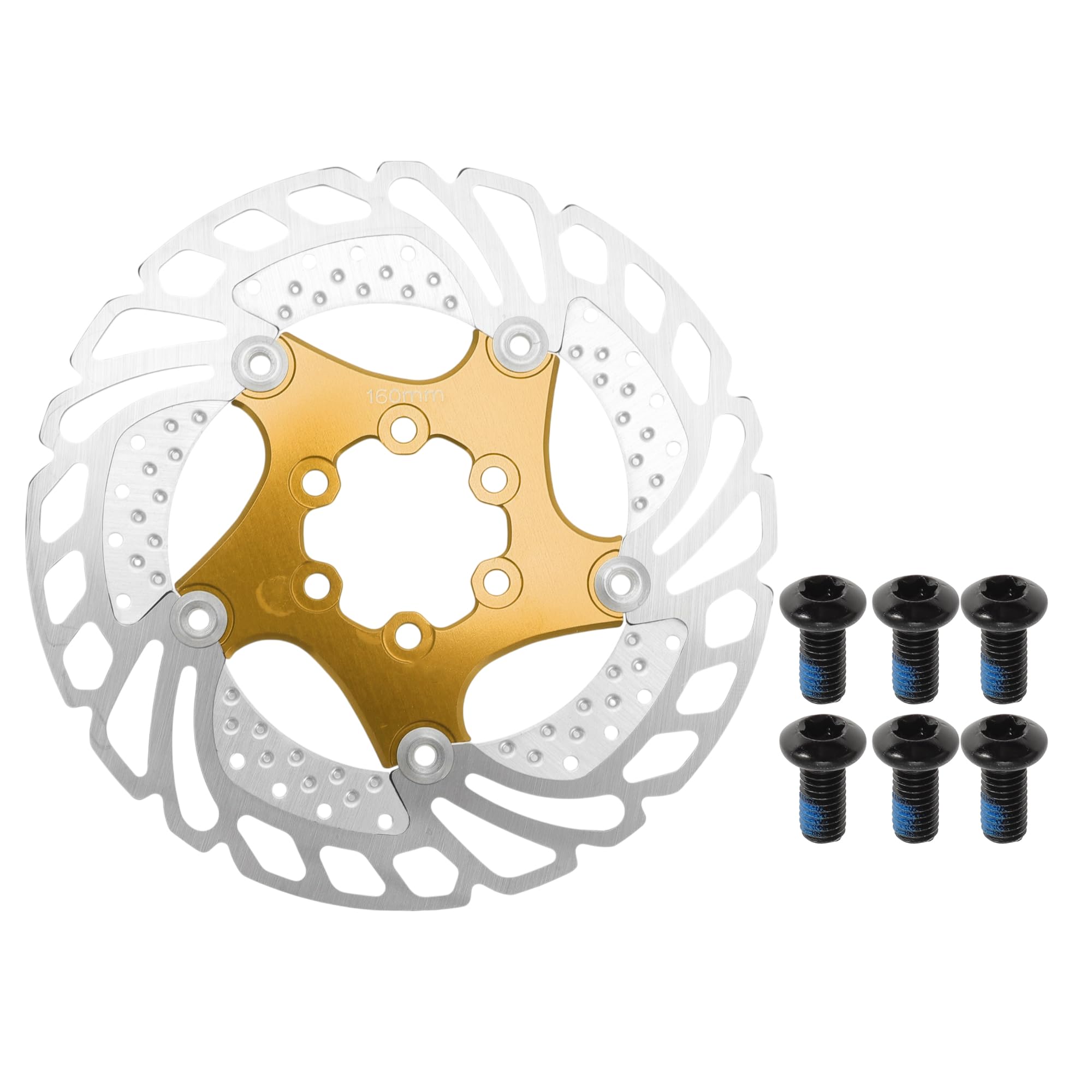 

BULLSPANN 1 комплект велосипедного дискового тормоза 160 мм закругленный велосипедный тормозной диск ротор с 6 велосипедными плавающими роторами дискового тормоза для горного шоссейного велосипеда, ротор золотистого цвета,