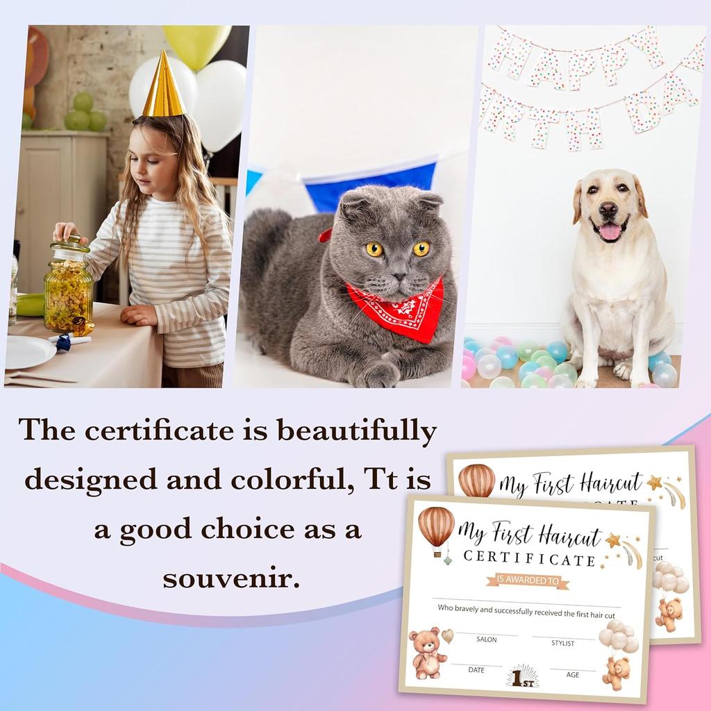 My First Haircut Certificates, Balloon Bear Haircut Achievement Certificates of Recognition, Award Certificates of Hair Cutting, First Haircut
