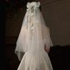 Bridal Veil Bride Elaborate Tulle Lace Bow Short Bachelorette Party Hen Party Bride Veil Hen Party Head Scarf