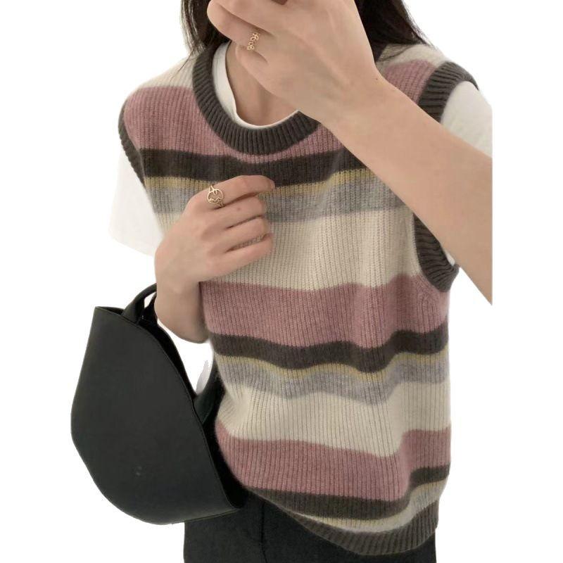 Women's Striped Knitted Vest Women's Spring and Autumn Loose Women's Sweater Vest