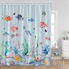 Blaue Meeresschildkröte Duschvorhänge Aquarell Seestern Fische Seegras Ozean Badevorhang Set Stoff Heim Badezimmer Dekoration mit Haken