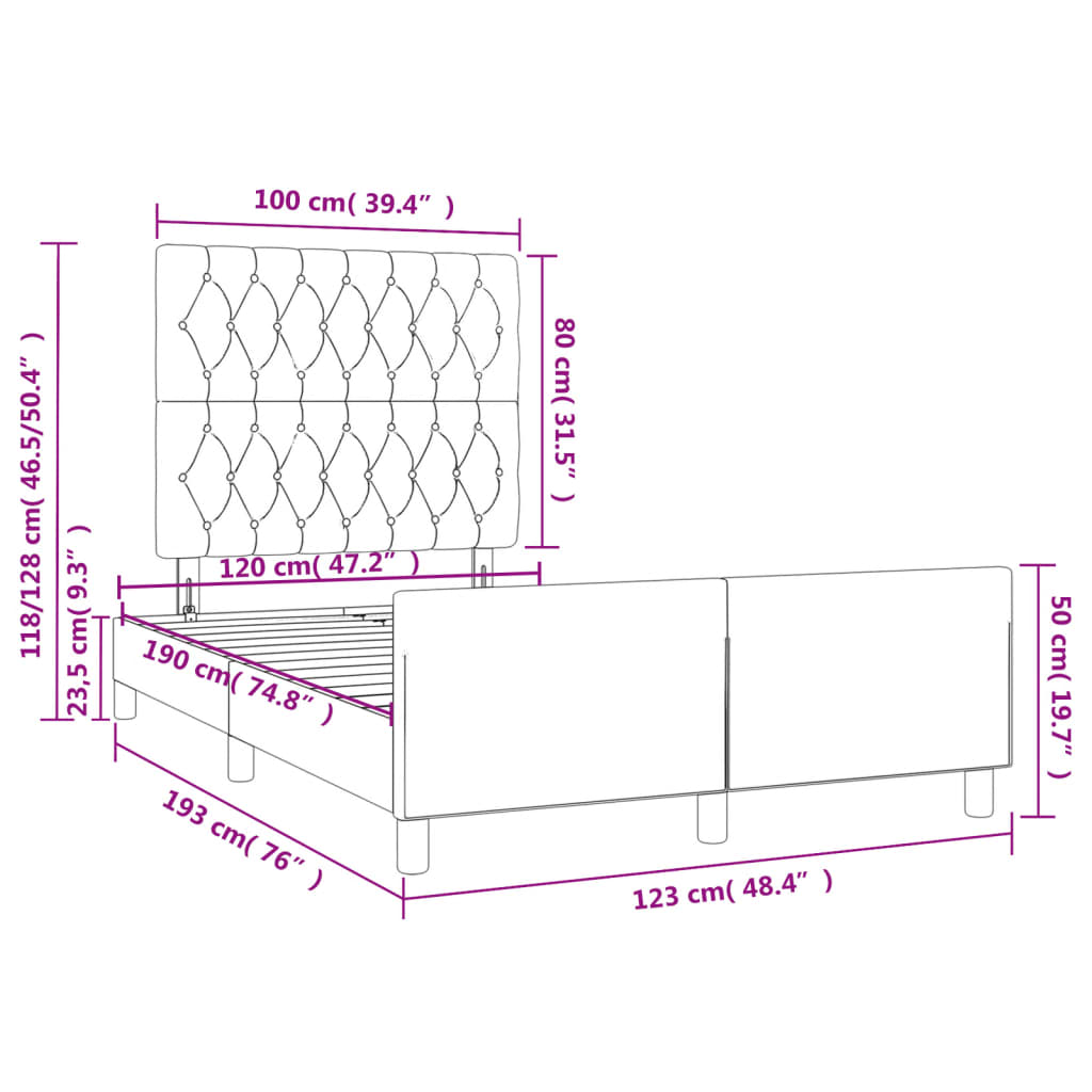 Bed Frame without Mattress Black 120 x 190 cm Fabric