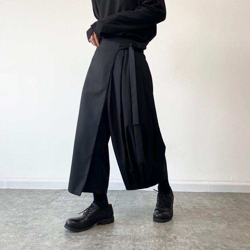 Spring Japanese Retro Dark Wide-Leg Men's Skirt Pants for Casual Workwear
