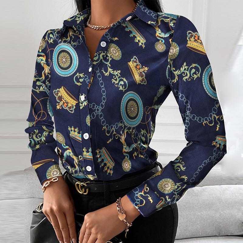 S-XXL Women's Printed Long-sleeved Shirt