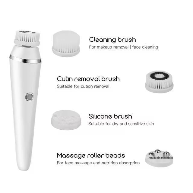4-in-1 Electric Facial Cleansing Brush: Waterproof, Portable Silicone Massager for Deep Pore Cleaning