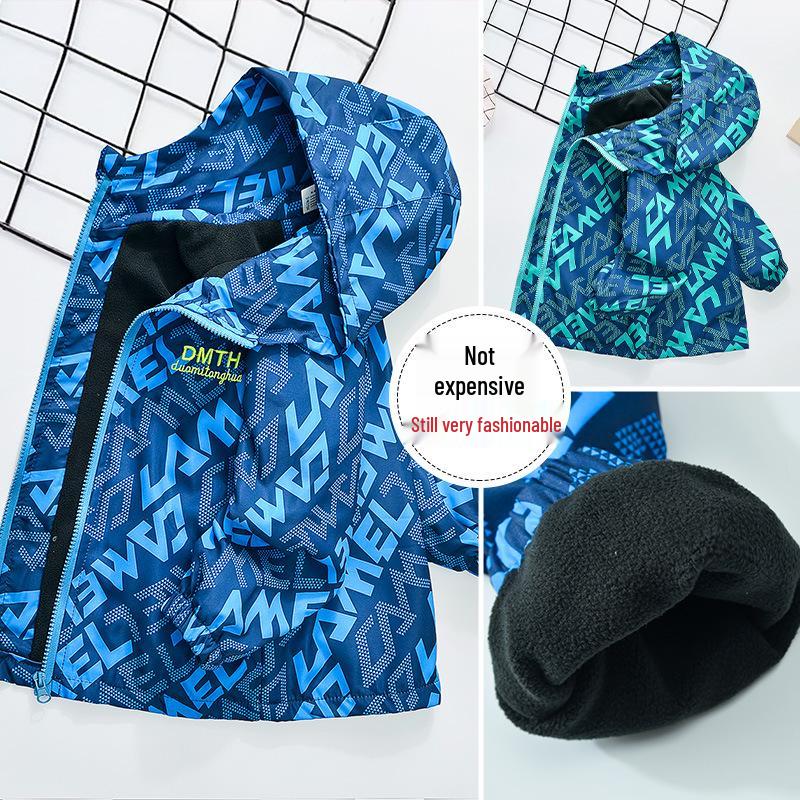 Jungen Fleecegefütterter Winddichter Herbstmantel: 2025 Trendiger Buchstabenaufdruck