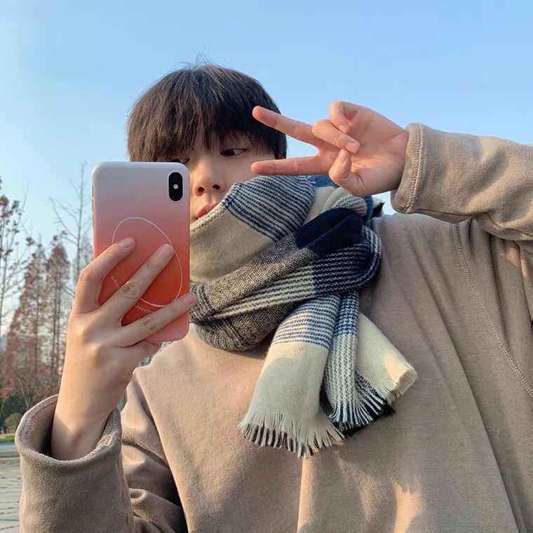 Plaid Scarf Men's Winter Korean Style Versatile Student Long Neck Warmer Birthday Gift for Boyfriend