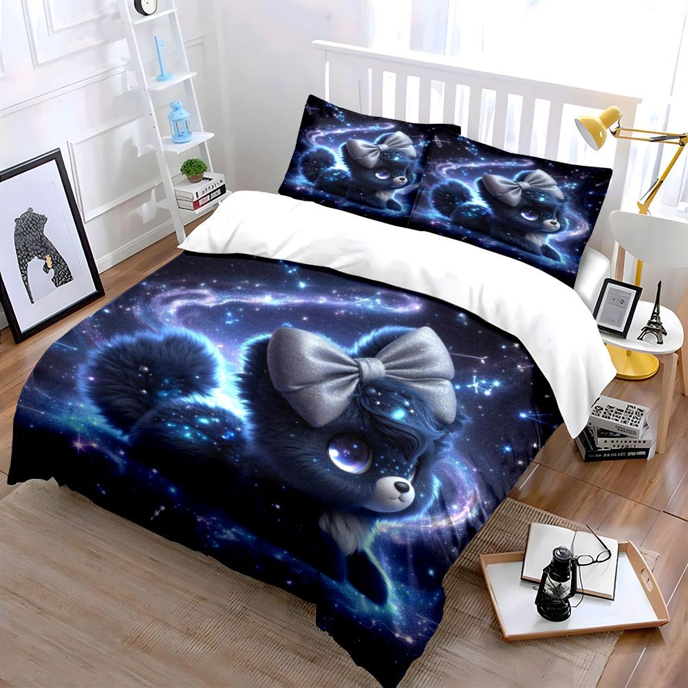 Adorable Cosmic Starry Pet Duvet Cover Set With 3D Printing Design Soft Polyester Bedding Set All-Season Comfort For Gifts