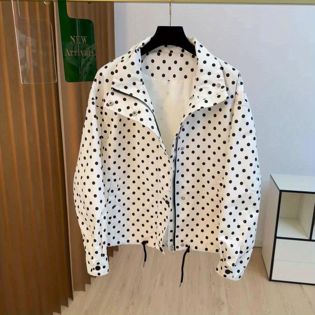 Women's Casual Jacket with Random Printed Polka Dot Jacket for Spring and Autumn New Styles, Comfortable and Versatile, Girlish Style Fashion Jacket