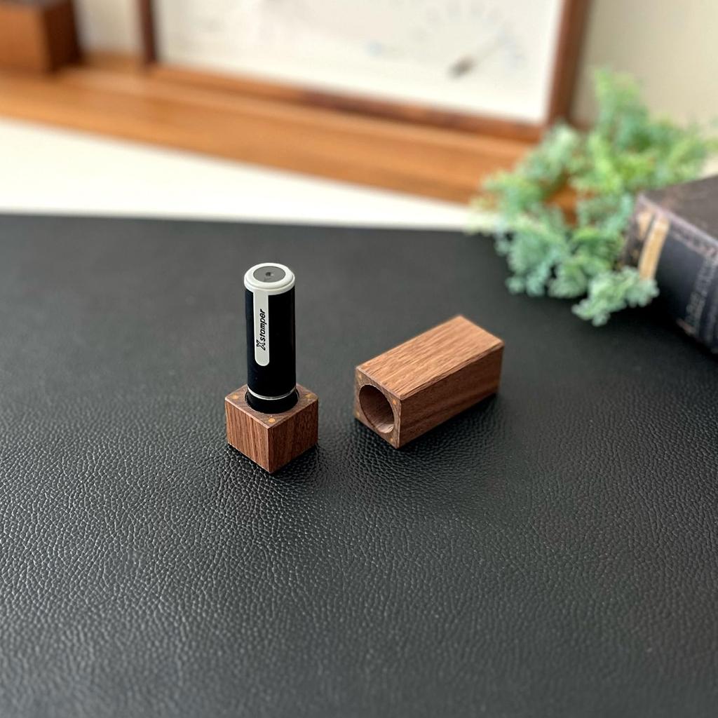KATOMOKU Seal Case, Shachihata Name 9, km-77WA, Solid Walnut Wood