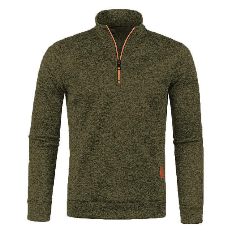 Maglia da Uomo Primavera e Autunno Taglia Forte Sottile Tinta Unita Casual Collo Zip Pullover
