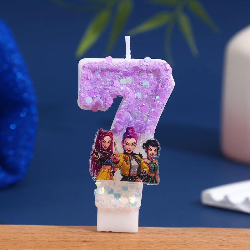 Kpop Demon Number Candle Glitter Cake Topper Cute Birthday Party Cake Decoration For Kids Adult