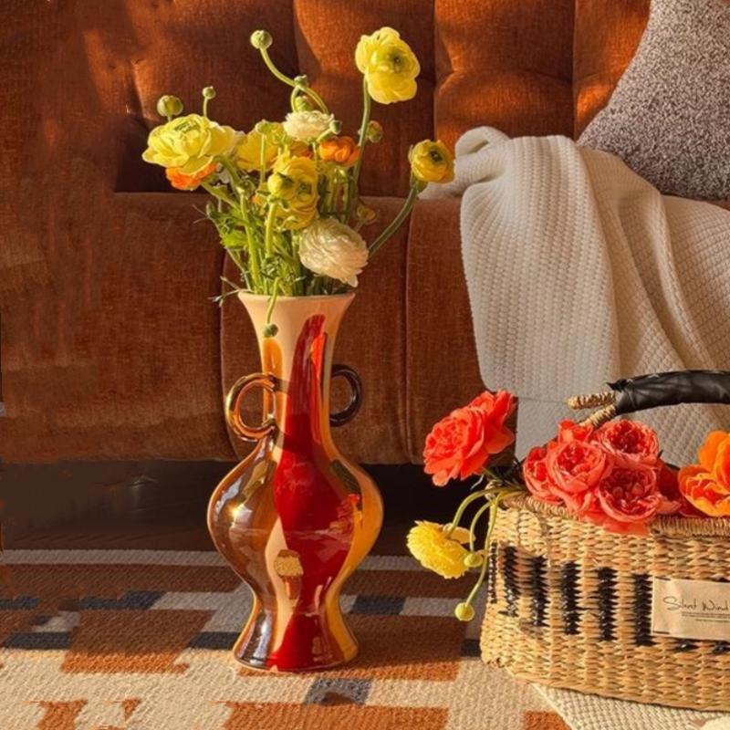 Vază Ceramică Colorată Desenată Manual Geometrie Vază cu Flori Cap de Cal Statuete Animale Simulate Artizanat Ceramic Decorațiuni Casă