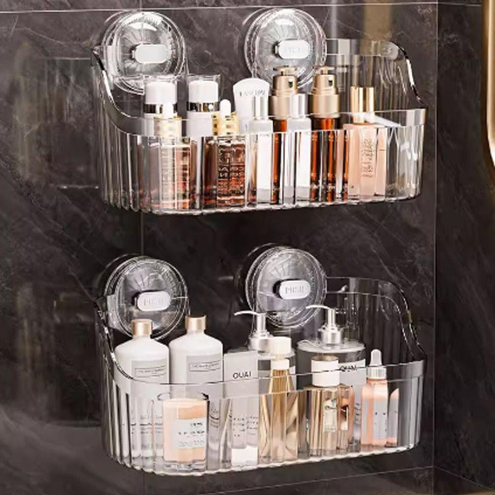 Transparent Suction Cup Shower Rack Punch-Free Bathroom Organizer Shelf  Bathroom Supplies