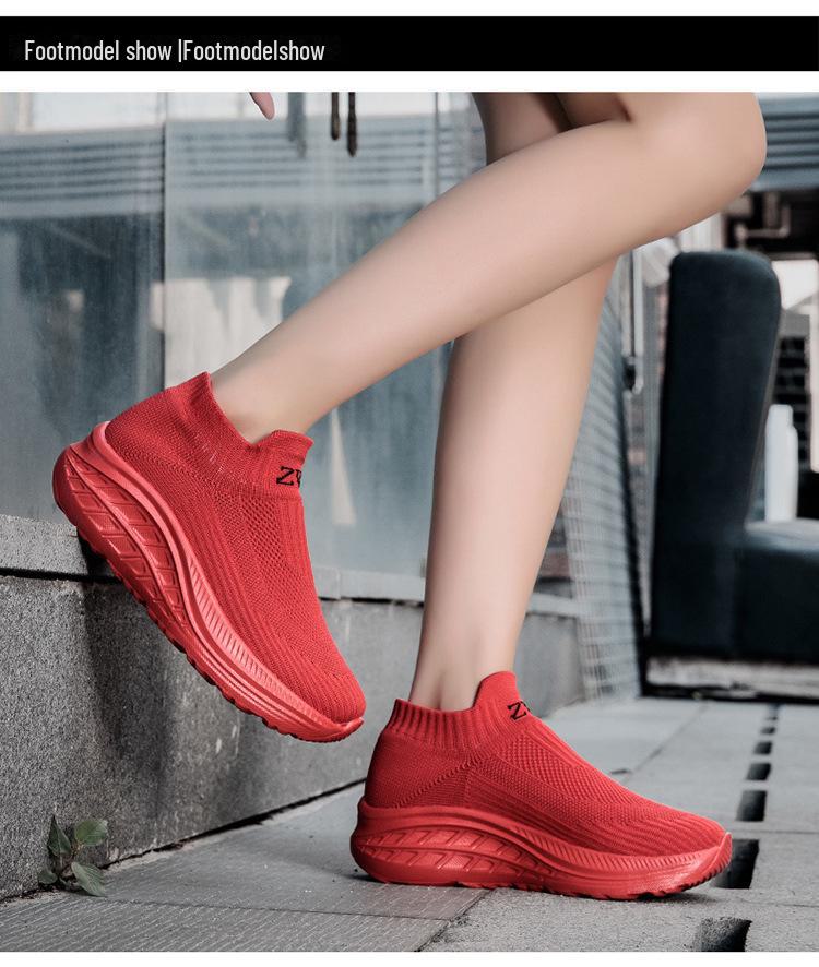 Große Damen Flyknit Atmungsaktive Freizeit Ältere Socken Schuhe