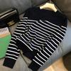 Women's Black & White Striped Korean-Style Sweater 2025 - Long Sleeve Knit Pullover for Autumn/Winter