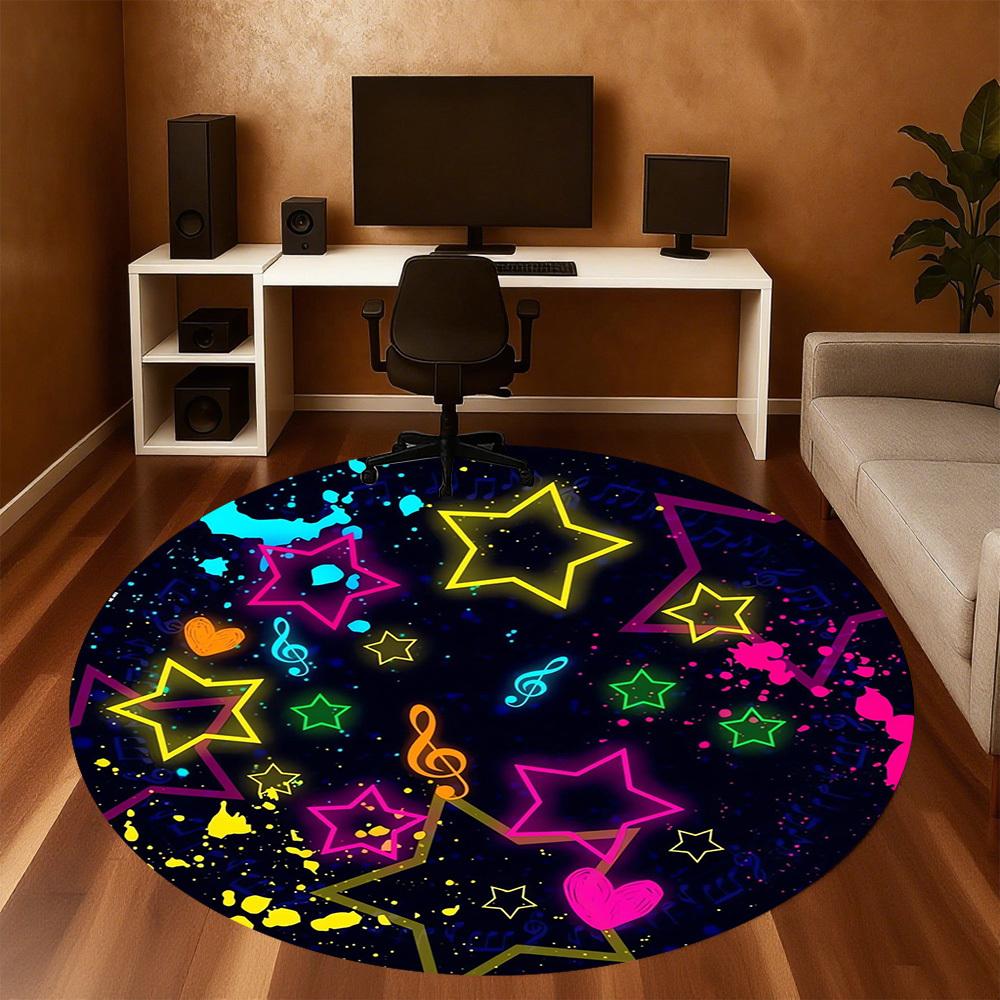 1pc Stars Music Round Chair mat Area Rug - Non-Slip, Floor Mat for Office, Bedroom, home decor Christmas Gift p0811441