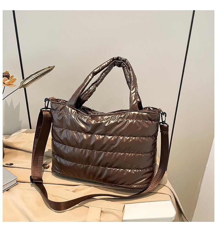Winter casual lazy wind foreign style portable wide shoulder strap messenger bag women's space cotton embroidery thread large capacity solid color