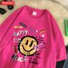 Summer Cotton Women TShirts Fun Graffiti Cute Smiling Face Prints Tees Breathable Loose ONeck Casual Street Female Clothes