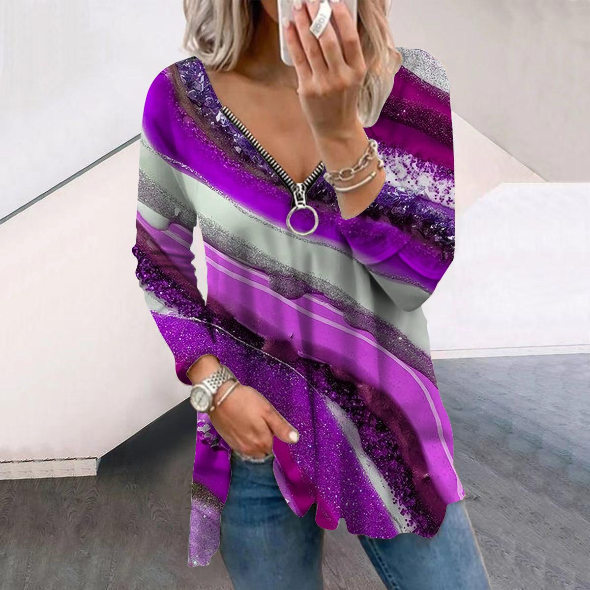 

Женские футболки с длинным рукавом и принтом в виде мрамора, свободные футболки больших размеров с V-образным вырезом, удобные блузки 4XL фиолетовый