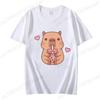 Cute Capybara Loves Bubble Tea Print Women Kids T-Shirt Summer Children's Short-sleeved Casual Pink Tops Adults Boys Girls Gifts