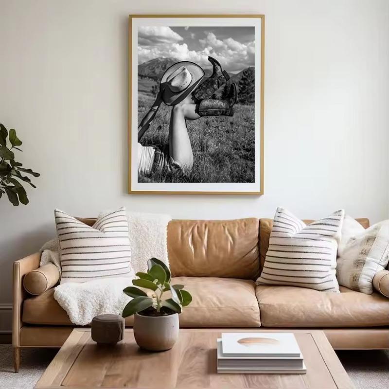 Retro Černobílý Divoký Západ Kovbojské Kovbojky Módní Fotografie Plakát Plátno Malba Nástěnné Umění Obrázky Domácí Dekorace