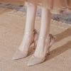 High heels women's summer 2025 new beautiful pointed wedding shoes bridal satin hollow shallow mouth stiletto sandals women