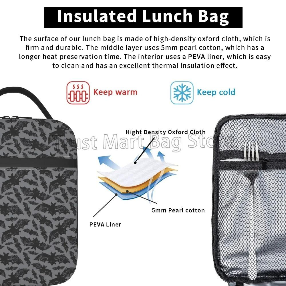 Halloween Fledermäuse Isolierte Lunchtasche Wiederverwendbar Tragbar Wasserdicht Lunchbox Kühltasche Thermisch Oxford Bento Tragetasche für Arbeit Picknick