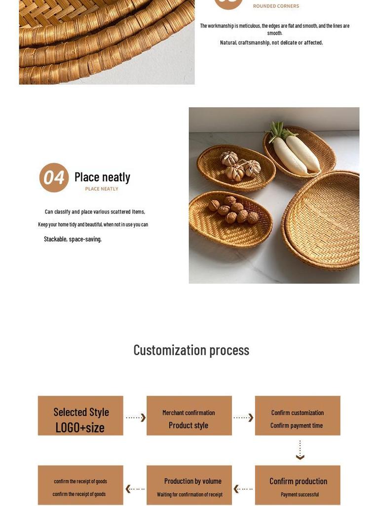 Smoked Bamboo Oval and Round Basket Set: Storage, Sieving, Winnowing, and Fruit or Bun Presentation