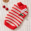 Pet clothes autumn and winter christmas needle red knitted cherry sweater teddy bear small dog two-legged dog clothes