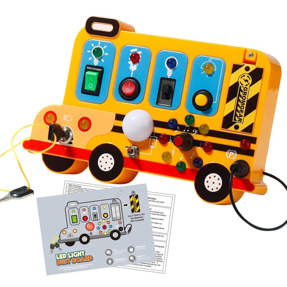 Busy Board Sensory Montessori Toys LED Light Switches Sounds Busy Board Bus Early Education Toy for Children Interactive Game