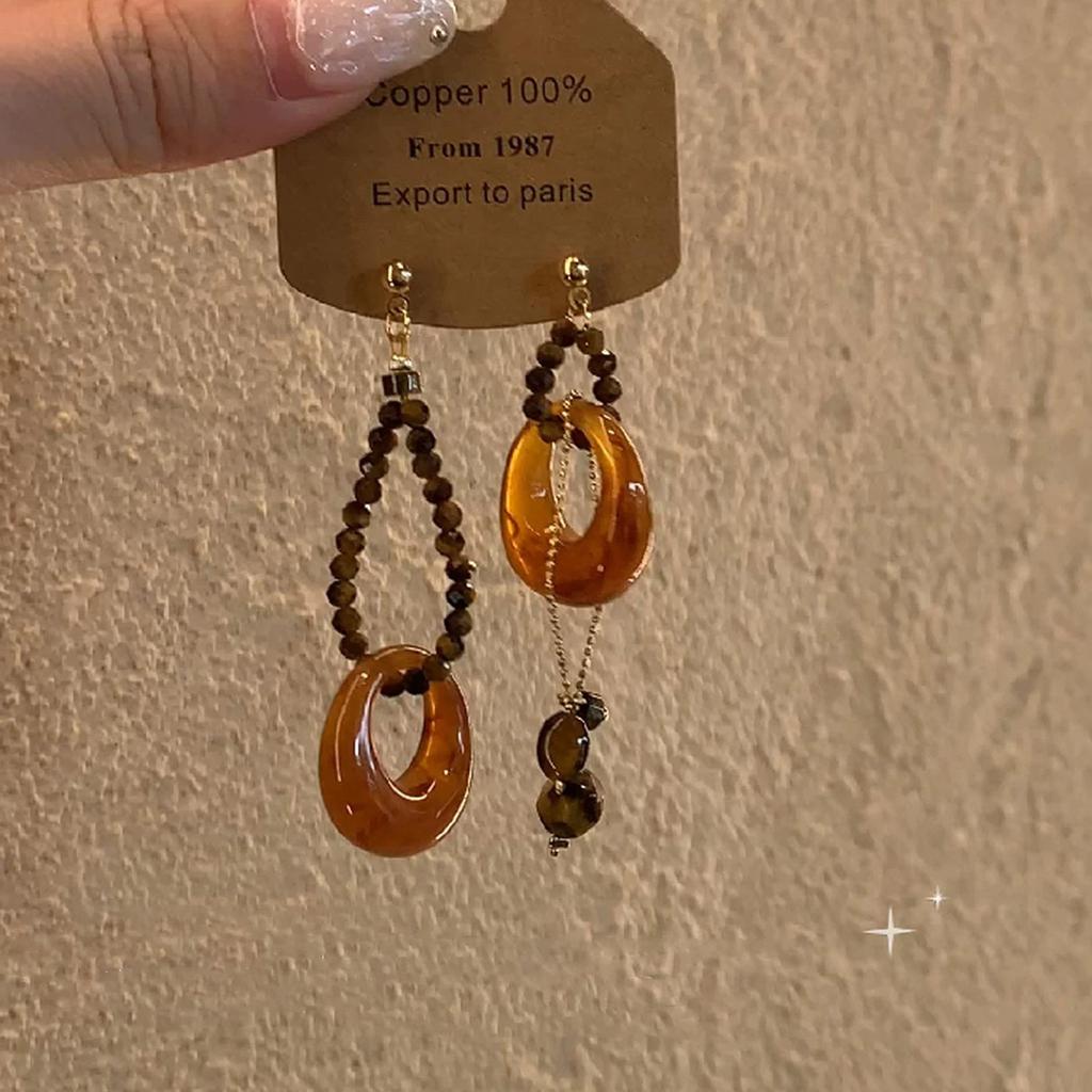 Maillard Amber Retro Hong Kong Style Earrings Women's Light Luxury High-end Niche Earrings Earrings