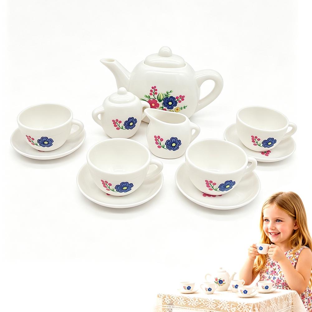 1Set Floral Pretend Play Tea Set Plastic Simulation Teapot Cup Toy Afternoon Tea Role Play Kitchen Toys For Girls Gifts
