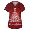 Women's Fashion V-neck Short Sleeve Workwear With Pockets Christmas Printed Tops