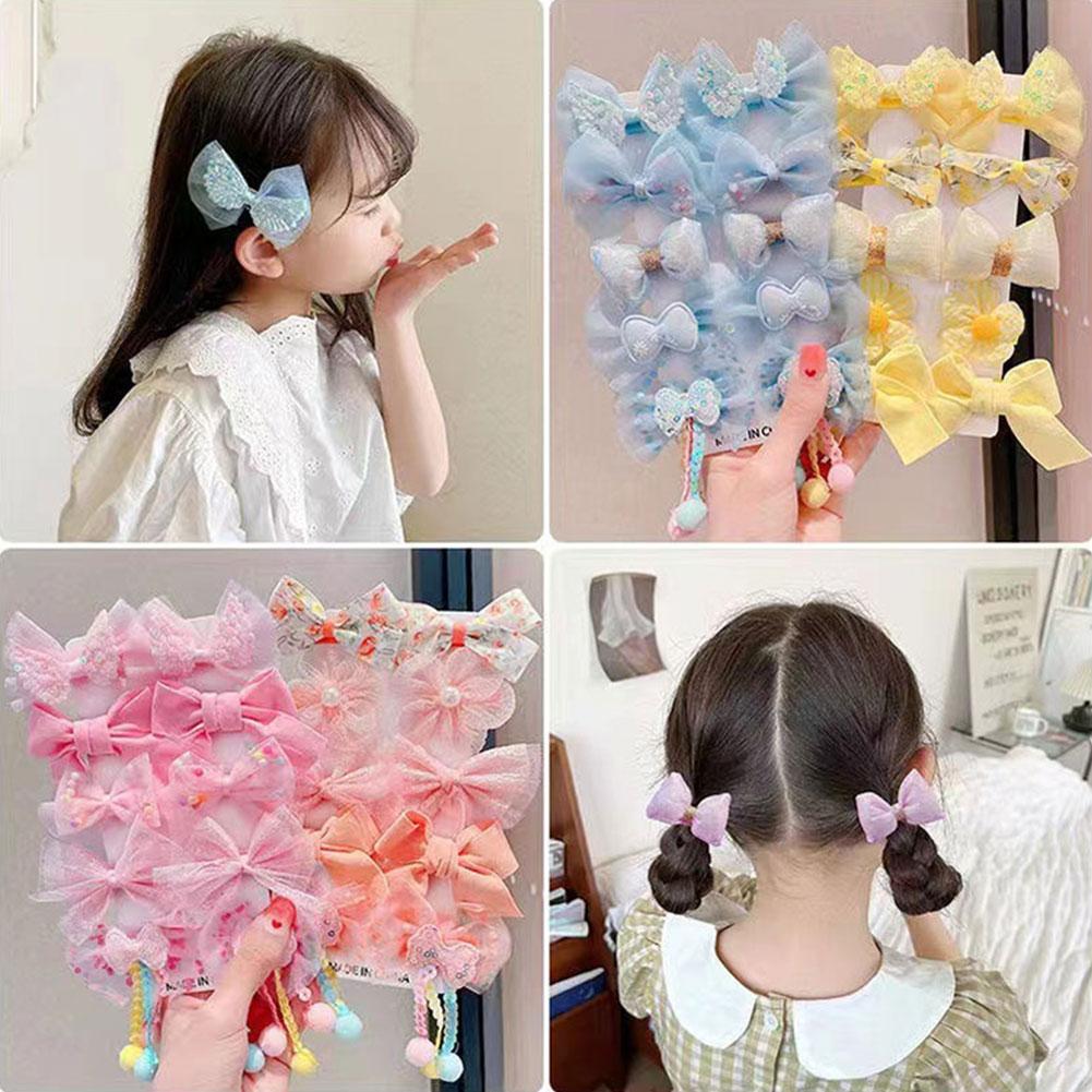 

10pcs/set Mesh Bowknot Flower Hair Clips Sweet Cute Children Colorful Hairpin Headwear Hair Accessories фіолетовий