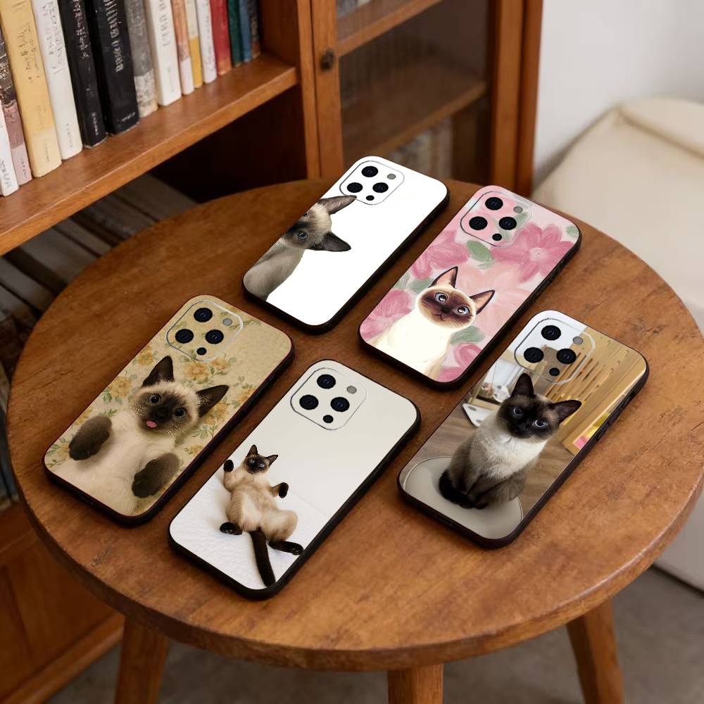 S-Siamese Cat Cute Phone Case For iPhone 17, 16,15,14,13,12,11 Plus,Pro Max, Others Soft Black Cover
