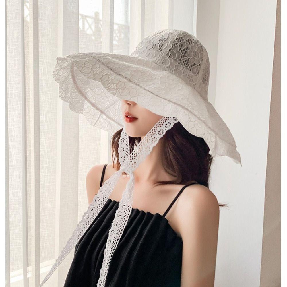 Summer Lace-up Bucket Hat Lace UV Protection Sun Cap Portable Breathable Sunshade Hat for Women