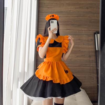 Cosplay Halloween Embroidered Maid Costume: Pumpkin, Bat, Vampire, Witch Themes