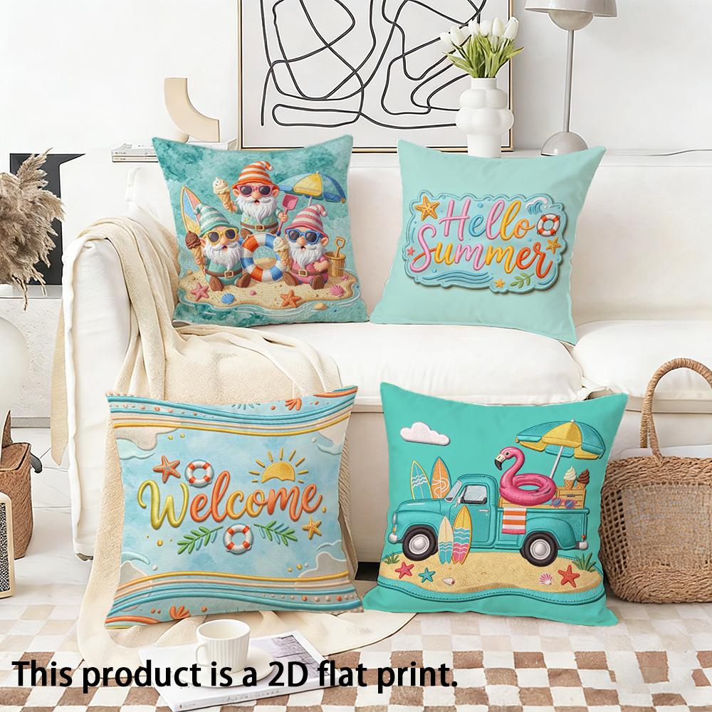1/4pcs Summer Themed 2D Flat Print Pillow Covers Sofa Bed Cushion Cover Home Bedroom Decoration, 2D Flat Printing