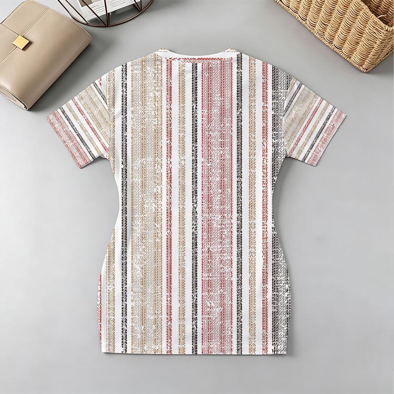 Women's Striped V-Neck Short Sleeve Dress Slim Fit, Comfortable Beach Casual, Versatile for Vacation, Work & Daily Wear