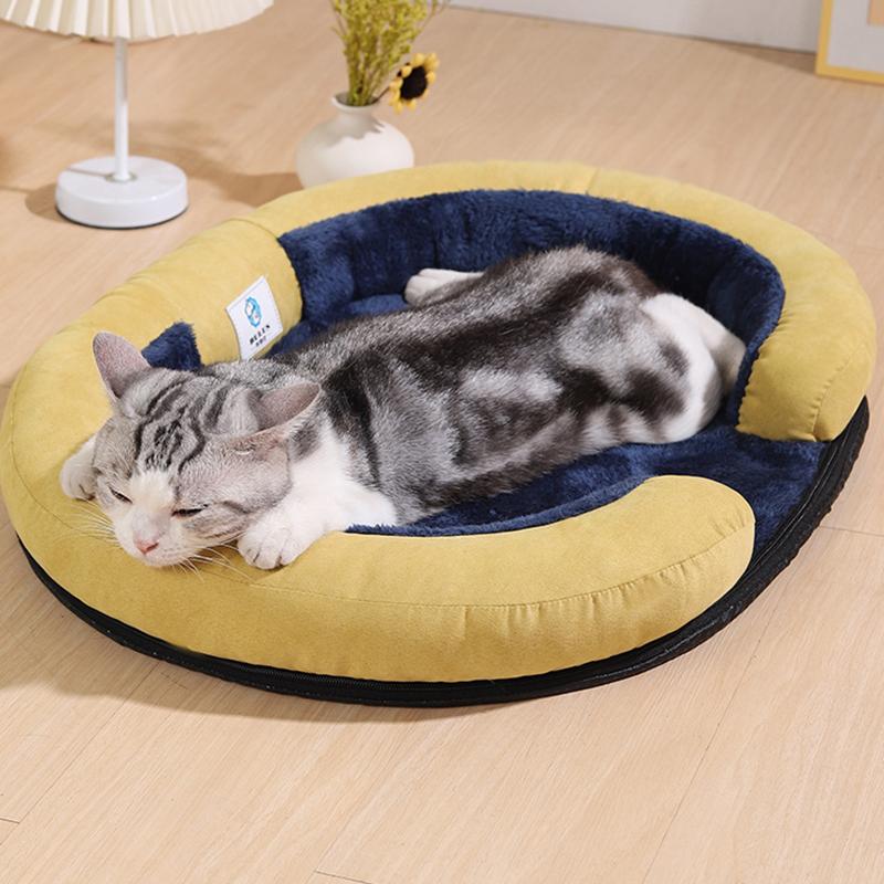 Pet House Bed Four Seasons Cat Dog Bed Warm Removable Cover Washable Pet Shelter Oval Opening Pet Nest Indoor Outdoor Pet Mat