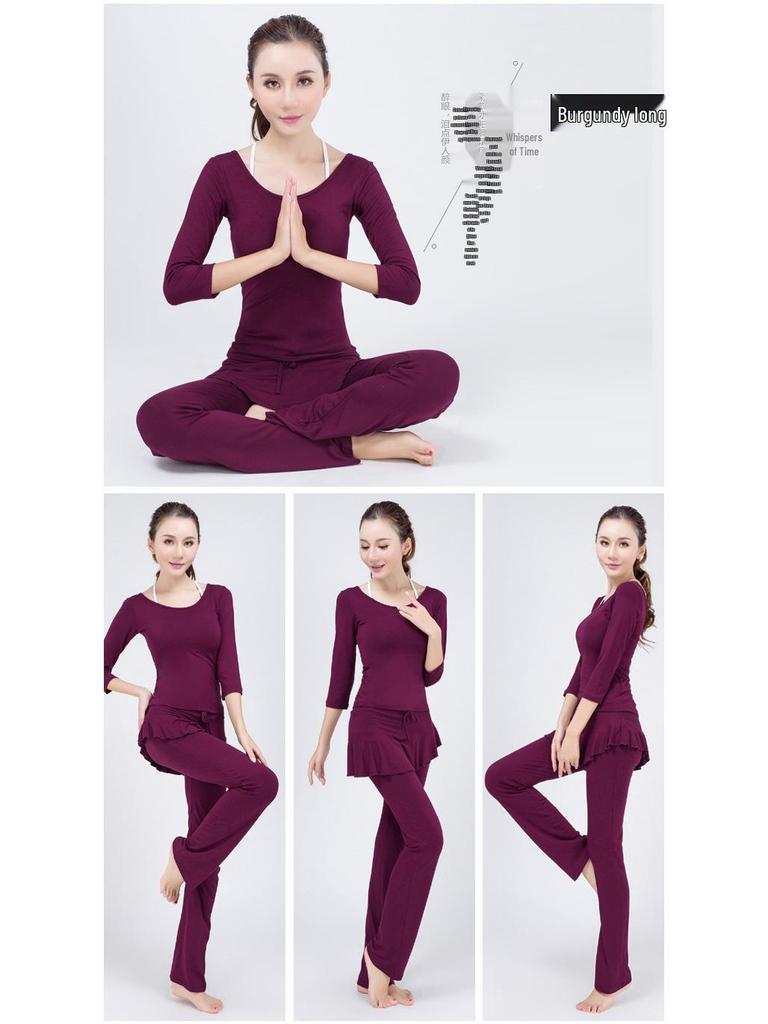 Women's Modal Yoga Set: Short Sleeve Top & Ruffle Hem Skirt with Chest Pad.