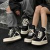Inverted Triangle Platform High-top Board Shoes Women's Leather Couple Dark Black Heightening Locomotive Martin Boots Women